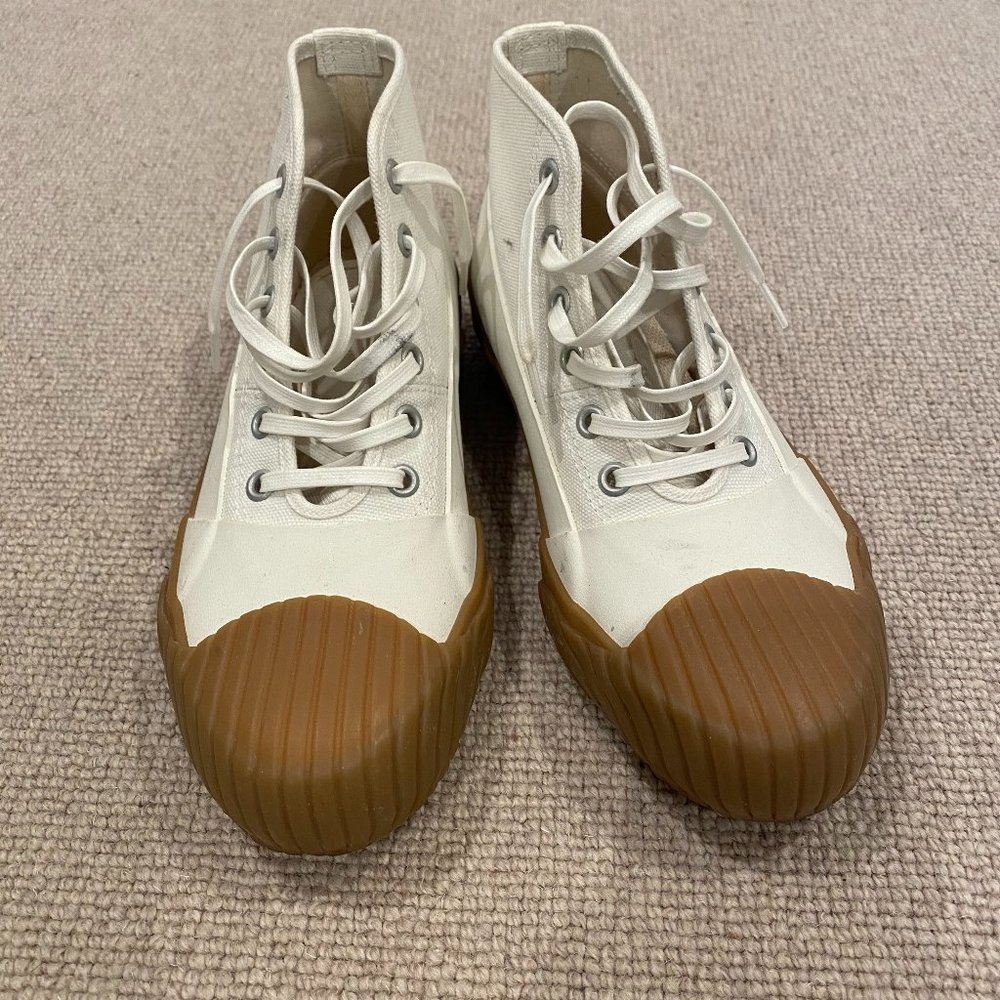 Stylish White and Brown High-Top Sneakers